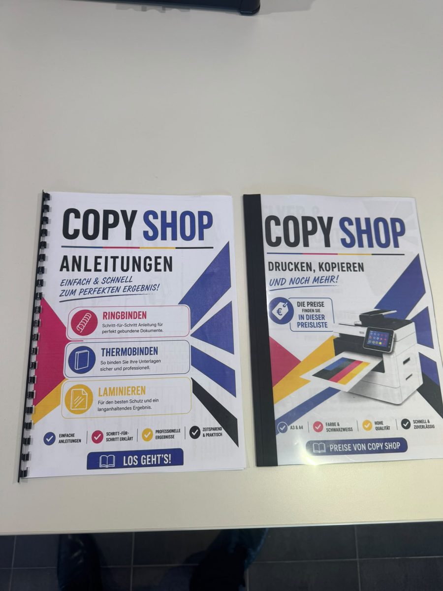 Gebundene Mappen mit Ringbindung und Thermobindung, Titel „Copy Shop“